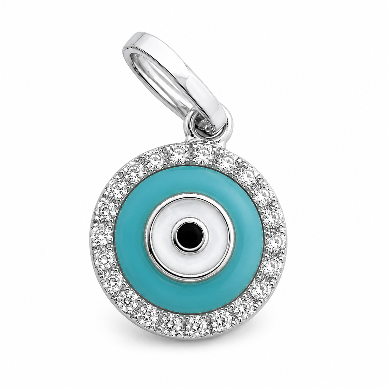 14K Gold Diamond Evil Eye Pendant Charm with Turquoise Enamel