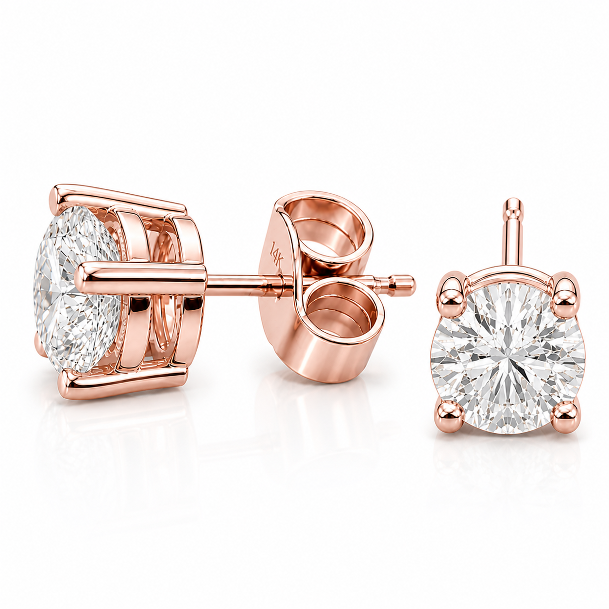 Lab Grown Diamond Stud Earrings – 14K Gold, IGI Certified (1CT–6CT)