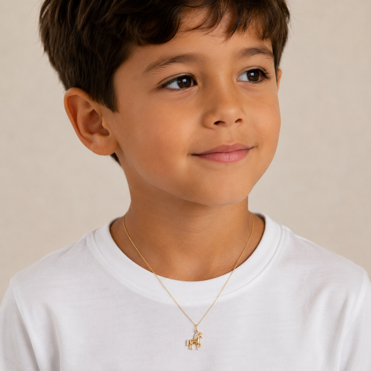 14K Gold Natural Diamond Horse Pendant Necklace