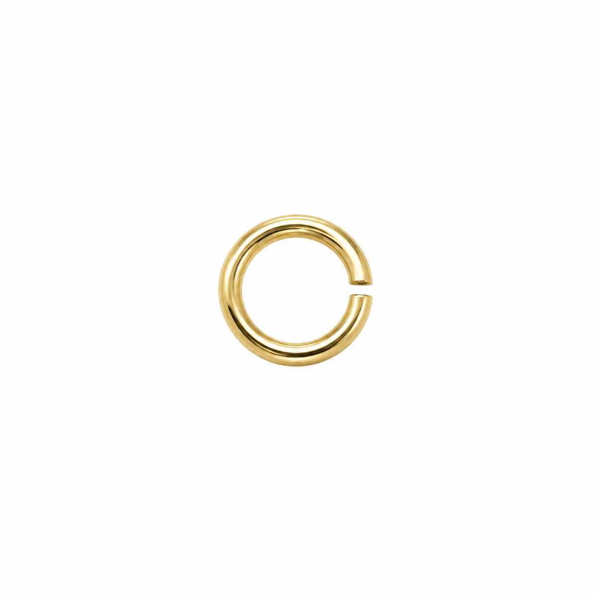 18K yellow gold open jump ring size comparison, 3mm, 3.5mm, 4mm and 4.5mm, 0.63mm wire thickness