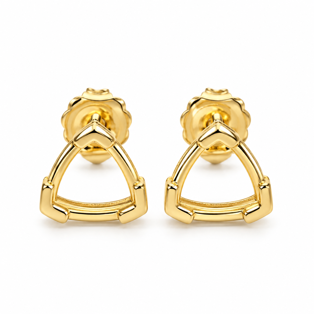14K Yellow Gold Geometric Triangle Stud Earrings with Push Back Closures