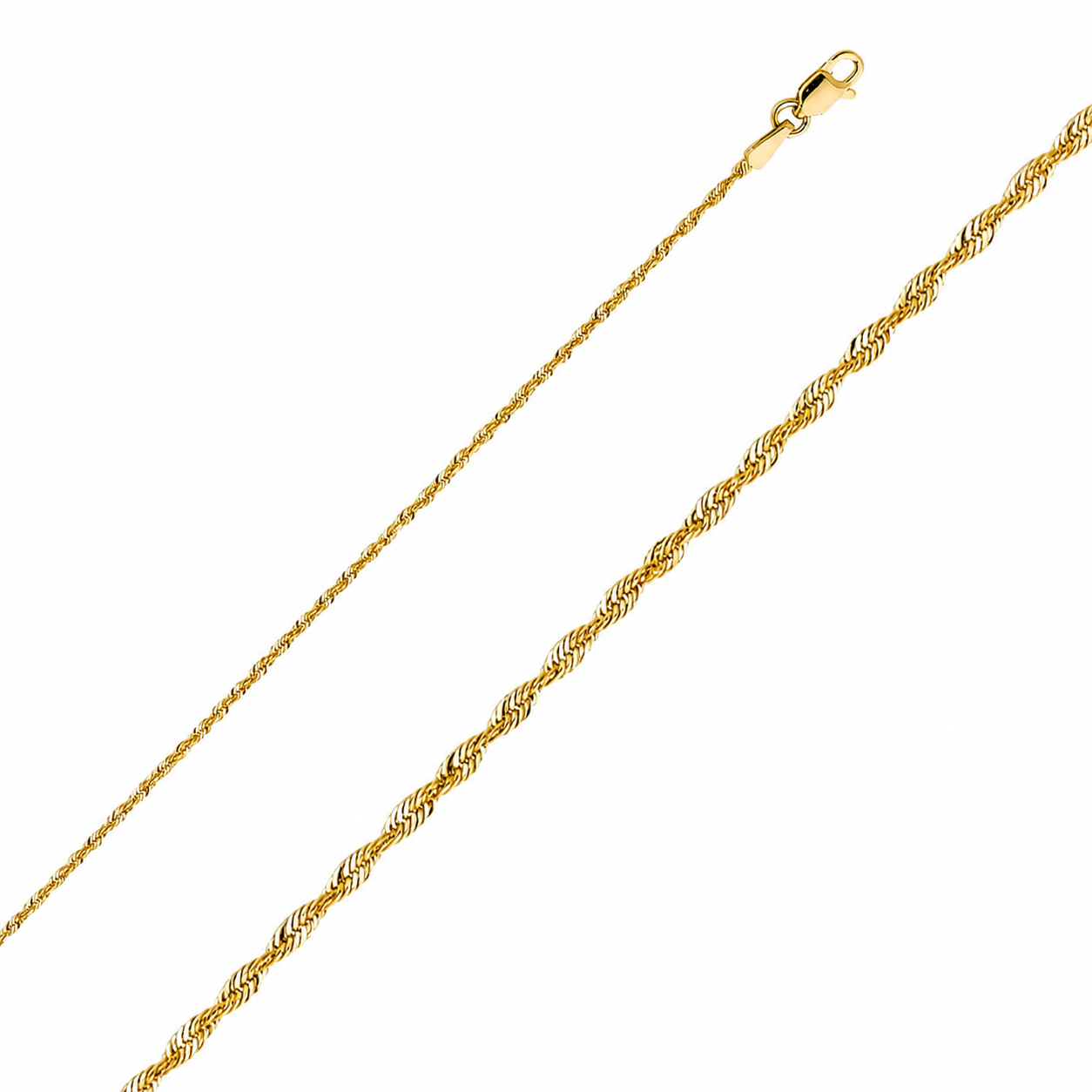 1.5mm 14K Solid Yellow Gold Diamond-Cut Rope Chain Necklace 16", 18", 20", 22", 24"