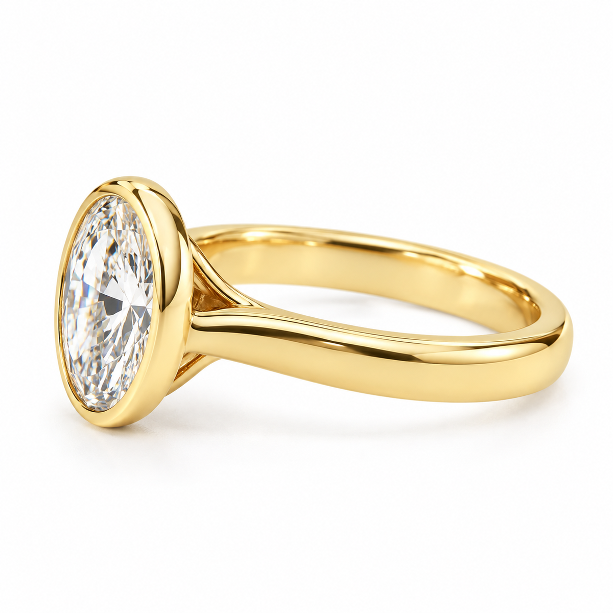 Model Wearing 14K Yellow Gold Oval Diamond Ring